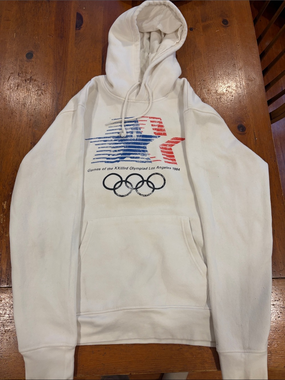 Heritage White Hoodie with Red & Blue Olympic Graphic